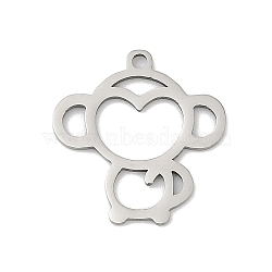 201 Stainless Steel Pendants, Monkey Charms, Stainless Steel Color, 18x16.5x1mm, Hole: 1.4mm(STAS-F316-17P)