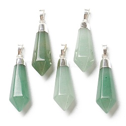 Natural Green Aventurine Pointed Pendants, with Silver Brass Findings, Faceted, Bullet, 40x12x11mm, Hole: 7x5mm(G-P445-E10)