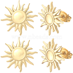 10Pcs 304 Stainless Steel Sun Stud Earring Findings, Earring Settings with Round Tray, Real 18K Gold Plated, 14.5mm, Pin: 0.7mm(EJEW-BBC0001-12)