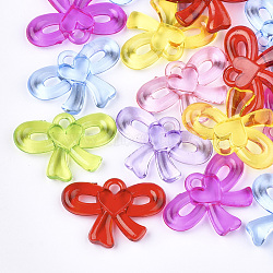 Transparent Acrylic Pendants, Bowknot, Mixed Color, 24x33x5mm, Hole: 2.5mm, about 285pcs/500g(TACR-S133-065)