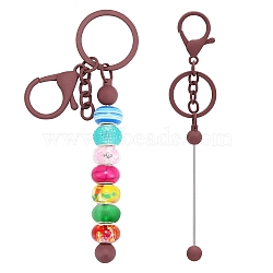 Baking Painted Alloy and Brass Bar Beadable Keychain for Jewelry Making DIY Crafts, with Lobster Clasps, Sandy Brown, 15.8x2.4cm(DIY-YW0007-58H)