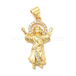 Rack Plating Brass Micro Pave Cubic Zirconia Pendants, Religion Divine Child Jesus Charm, Long-Lasting Plated, Cadmium Free & Lead Free, Real 18K Gold Plated, 25.5x15.5x3mm, Hole: 3x4mm(X-KK-K270-34G)
