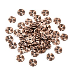 Tibetan Style Alloy Wavy Spacer Beads, Flat Round, Cadmium Free & Nickel Free & Lead Free, Red Copper, 10x1mm, Hole: 2mm(RLF9350Y-NF)