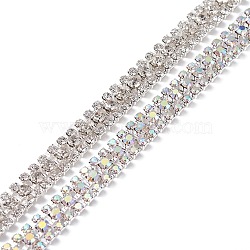 3 Rows Mesh Rhinestone Trimming, Brass Rhinestone Cup Chains, Silver, Mixed Color, 8x2.5mm, about 3.28 Feet(1m)/pc(FIND-XCP0001-73)