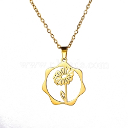 Stainless Steel Pendant Necklace, Golden, April Daisy, 16.14~19.69 inch(41~50cm) (PW-WG26640-03)