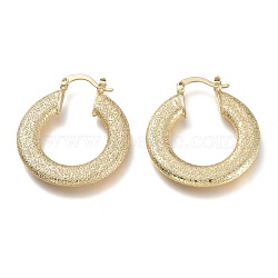 Brass Hoop Earrings, with 304 Stainless Steel Pins, Textured, Flat Ring Shape, Golden, 36x30x3mm, Pin: 0.7x2mm(EJEW-P264-A14-G)