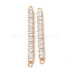 Brass Clear Square Cubic Zirconia Links Connectors, Long-Lasting Plated, Rectangle, Real 18K Gold Plated, 56x5x4mm, Hole: 2.5mm(ZIRC-G170-22G)