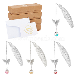 Nbeads Brass Feather Bookmarks, Butterfly Pendant Page Marker, for Women's Birthday & Teacher Appreciation, with Thank You Paper Greeting Card, Envelopes, Gift Boxes, Mixed Color, Bookmark: 240mm(AJEW-NB0005-20)