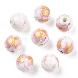 Handmade Printed Porcelain Beads, Round, Goldenrod, 8mm, Hole: 2mm(PORC-Q199-8mm-02)