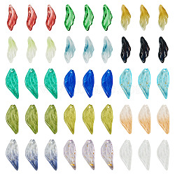 75Pcs 15 Colors Transparent Glass Leaf Pendants, Mixed Color, 26~30x9.5~12x3.5~7mm, Hole: 1.4mm, 5pcs/color(GLAA-TA0003-30)