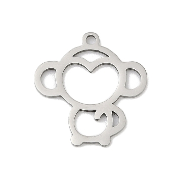 201 Stainless Steel Pendants, Monkey Charms, Stainless Steel Color, 18x16.5x1mm, Hole: 1.4mm