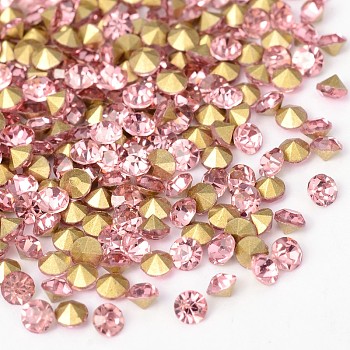 Back Plated Grade A Diamond Glass Pointed Rhinestone, Light Rose, 2.7~2.8mm, about 1440pcs/bag