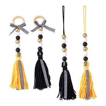 Crafans 4Pcs 2 Style Senior Year Theme Woolen Yarn Tassels Pendant Decorations, with Wooden Beads, Mixed Color, 250~305mm, 4pcs/bag