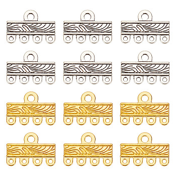 ARRICRAFT 60pcs 2 colors Alloy Chandelier Component Links, Rectangle with Wave Connector, Mixed Color, 11.5x16x1mm, Hole: 1mm & 2mm, 30pcs/color