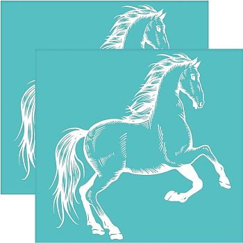 Self-Adhesive Silk Screen Printing Stencil, for Painting on Wood, DIY Decoration T-Shirt Fabric, Turquoise, Horse Pattern, 220x280mm