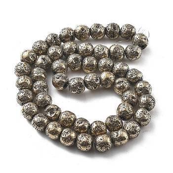 Electroplated Natural Lava Rock Beads Strands, Round, Antique Golden Plated, 8.5mm, Hole: 1.5mm, about 52pcs/strand, 16.14 inch(41cm)