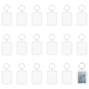 Elite Acrylic Keychain, with Iron Split Key Rings, Octagon, Clear, 9.1cm, 30 sets/bag