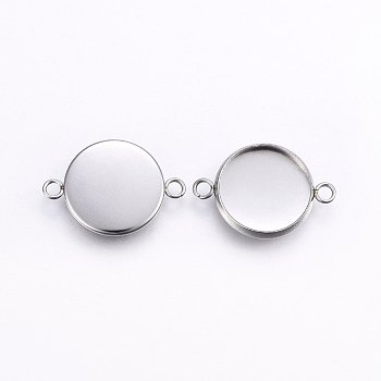 304 Stainless Steel Cabochon Connector Settings, Plain Edge Bezel Cups, Flat Round, Stainless Steel Color, Tray: 16mm, 25x18x2mm, Hole: 2.5mm