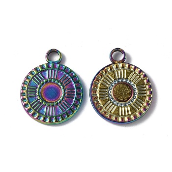 Ion Plating(IP) 304 Stainless Steel Pendant Cabochon Settings, Flat Round, Rainbow Color, 19x15.5x2mm, Hole: 2.5mm, Tray: 4.5mm
