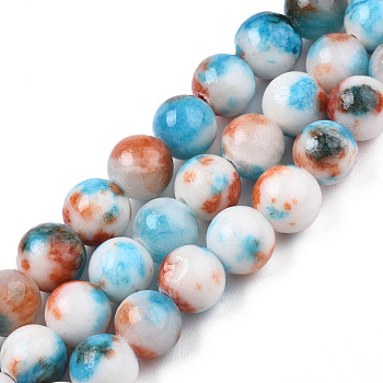 Natural Dyed White Jade Gemstone Bead Strands, Round, Sandy Brown, 6mm, Hole: 1mm, about 66pcs/strand, 15.7 inch