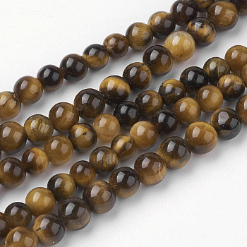 Natural Yellow Tiger Eye Bead Strands, Round, Grade AB+, 4~4.5mm, Hole: 1mm, about 85~90pcs/strand, 14.9 inch(38cm)