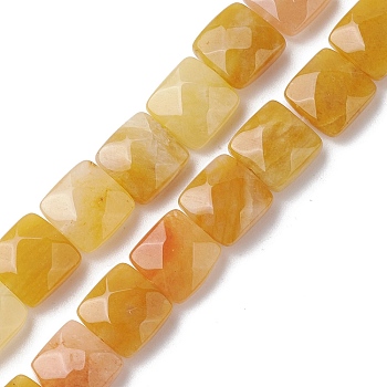 Natural Topaz Jade Beads Strands, Faceted Square, 10x10x5mm, Hole: 1.2mm, about 20pcs/strand, 7.95''(20.2cm)
