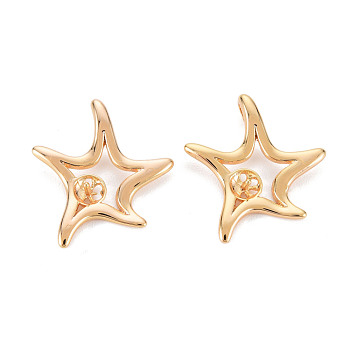 Brass Peg Bails Pendants, for Half Drilled Bead, Nickel Free, Starfish, Real 18K Gold Plated, 17x16x4mm, Hole: 3.5x2mm, Pin: 0.6mm