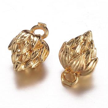 Long-Lasting Plated Brass Charms, Lotus, Cadmium Free & Lead Free, Real 24K Gold Plated, 11.5x8mm, Hole: 1.5mm
