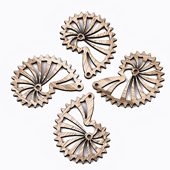 Unfinished Hollow Wood Big Pendants, Undyed, Laser Cut Wood Shapes, Snail Shell Shape with Gear Side, Antique White, 52.5x41.5x2.5mm, Hole: 2mm