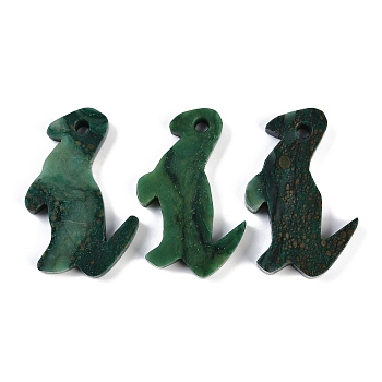 Natural Sinkiang Jade Pendants, Dinosaur Charms, 50x40x6.5mm, Hole: 4mm