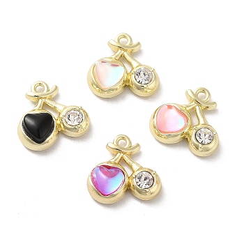 Alloy Pendant, with Glass, Light Gold, Lead Free & Cadmium Free, Cherry Charm, Mixed Color, 14x15x5mm, Hole: 1.5mm