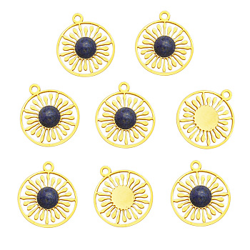 201 Stainless Steel Pendants, with Natural Lapis Lazuli, Flat Round, Golden, 18.5x16x4mm, Hole: 1.6mm