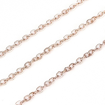 304 Stainless Steel Cable Chains, Soldered, with Spool, Flat Oval, Rose Gold, 2.5x1.5x0.2mm, about 32.8 Feet(10m)/roll