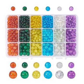 PandaHall Elite Spray Painted Crackle Glass Beads, Round, Mixed Color, 4mm, Hole: 1.1~1.3mm, 6mm, Hole: 1.3~1.6mm, 8mm, Hole: 1.3~1.6mm