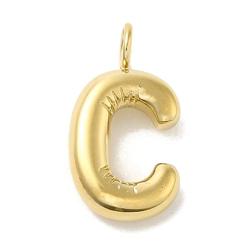 304 Stainless Steel Pendants, Real 14K Gold Plated, Balloon Letter Charms, Bubble Puff Initial Charms, Letter C, 24x13x5mm, Hole: 4mm