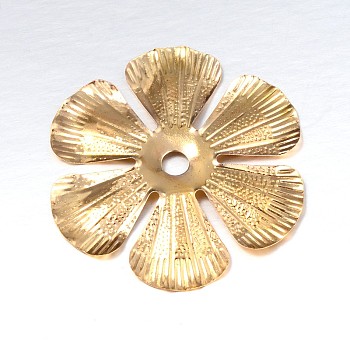 6-Petal Flower Iron Bead Caps, Golden, 45x45x1mm, Hole: 5mm