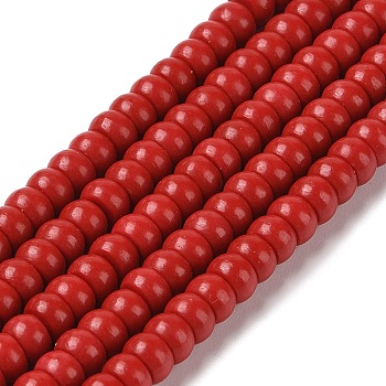 Dyed Synthetic Coral Beads Strands, Rondelle, FireBrick, 6x4mm, Hole: 0.8mm, about 103pcs/strand, 15.75''(40cm)