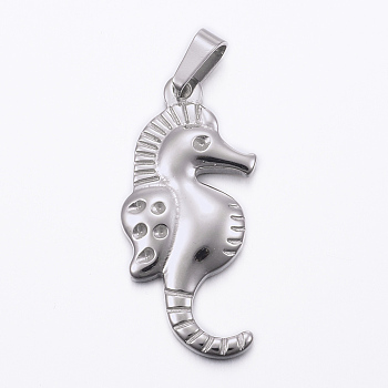 304 Stainless Steel Pendant Rhinetsone Settings, Sea Horse, Stainless Steel Color, 37x17x3.5mm, Hole: 8x4mm, Fit for 1.5mm Rhinestone