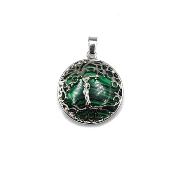 Synthetic Malachite Pendants, Tree of Life Charms with Platinum Plated Alloy Findings, 31x27mm