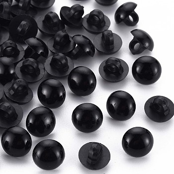 1-Hole Plastic Buttons, Half Round, Black, 10x9mm, Hole: 3mm