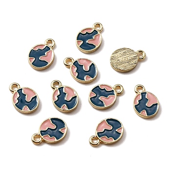 Alloy Charms, with Enamel, Light Gold, Flat Round, Marine Blue, 12x8.5x1.5mm, Hole: 1.6mm