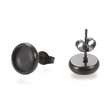 304 Stainless Steel Stud Earring Settings, with Ear Nuts, Flat Round, Electrophoresis Black, 10.5mm, Pin: 0.8mm, Tray: 8mm