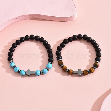 2Pcs 2 Styles Natural & Synthetic Mixed Gemstone Beaded Stretch Bracelets Set(DH0675)-2