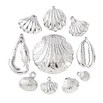 10Pcs 304 Stainless Steel Pendants, Shell Shape Charm, Stainless Steel Color, 12~35.5x9~34x1.5~4.5mm, Hole: 1~2mm(STAS-P432-07P)