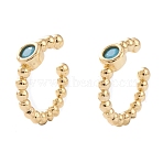 Brass Micro Pave Cubic Zirconia Cuff Earrings, Long-Lasting Plated, Real 18K Gold Plated, Deep Sky Blue, 12x11.5x2~3mm(EJEW-H109-01A-G)