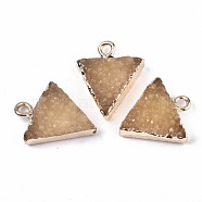 Druzy Resin Pendants, with Edge Light Gold Plated Iron Loops, Triangle, Tan, 17~18x15.5x6mm, Hole: 1.8mm(RESI-S383-059-B07)