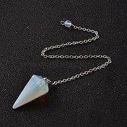Platinum Tone Brass Opalite Cone Hexagonal Pointed Dowsing Pendulums, with Lobster Claw Clasps, 230x3mm(MAK-M015-01J)