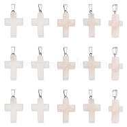 16Pcs Religion Natural Rose Quartz Pendants, Cross Charm, with Stainless Steel Findings, Stainless Steel Color, 29~30x18~19x5~6mm, Hole: 6x4mm(G-UN0001-08B)