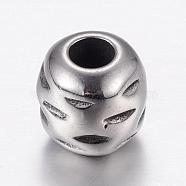 304 Stainless Steel European Beads, Large Hole Beads, Barrel, Antique Silver, 10x9mm, Hole: 4mm(STAS-P173-079AS)