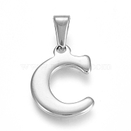 304 Stainless Steel Pendants, Stainless Steel Color, Initial Letter.C, 19.5x14x1.8mm, Hole: 3x7mm(X-STAS-F106-95P-C-01)